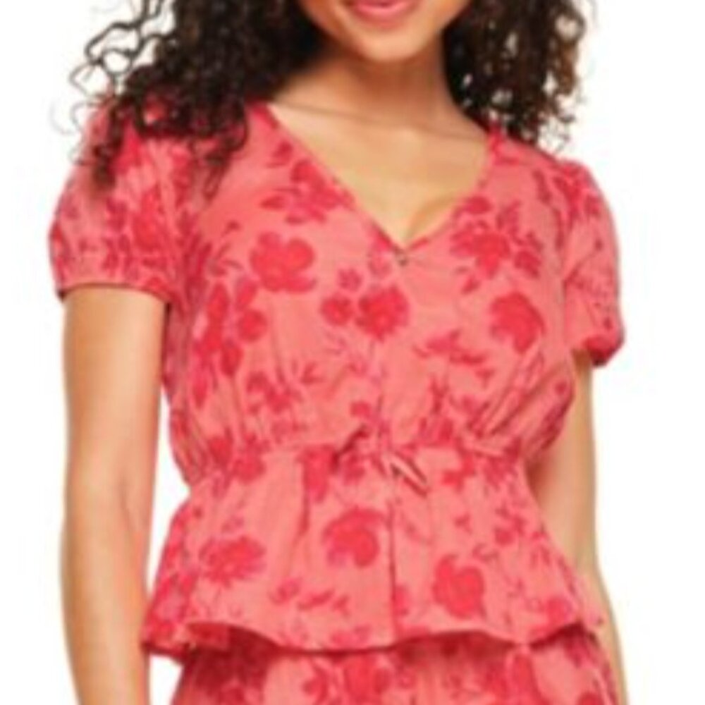 ADORE ME Dainty Whimsy Coquette Women Small‎ Floral Woven V-Neck Peplum Top